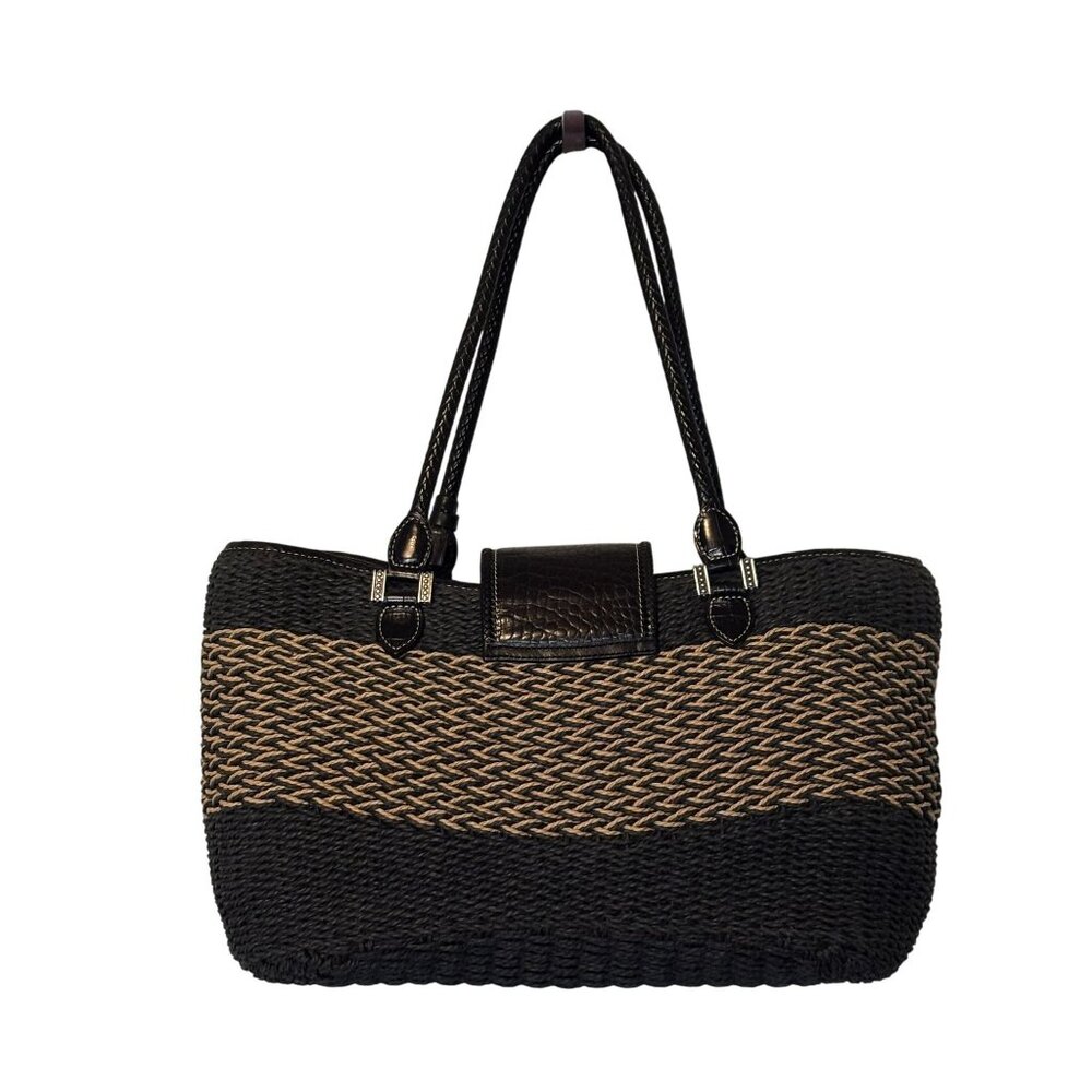 The Savannah Black & Tan Braided Woven Handbag By Brighton With Heart Charm Acce - Picture 2 of 14